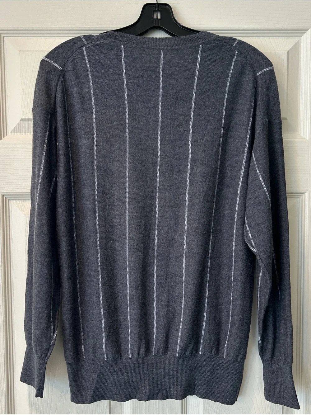 MM Lafleur Men's Charcoal Gray Crewneck with Light Pinstripes